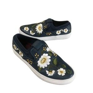 Mark Nason Womens Sz 6 Razor Cup Blue Leather Flora Daisy Embroidered Sneakers